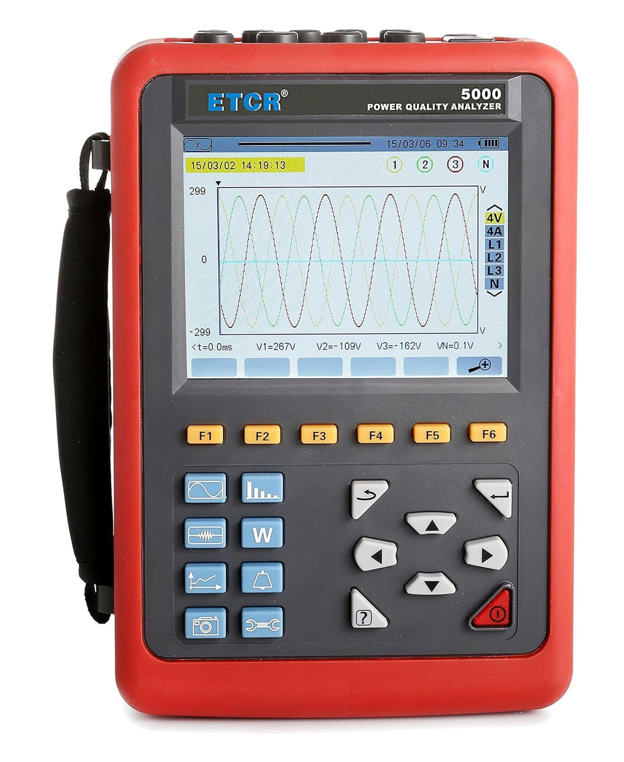ETCR5000 Power Quality Analyzer 3 Phase Multi-Functional Power Quality Logger with ETCR040B Ф40mm Current Clamp Sensor 4PCS Range 0.10A~100A ETCR