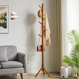 Aibiju Wood Coat Rack Freestanding, Coat Tree with 8 Hooks, 3 Height Options, Suitable for Kids and Adult, Coat Stand for Bedroom Office Entrance Brown YD-1006 Aibiju