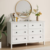 CARPETNAL White Dresser for Bedroom, 6 Drawer Dresser with Wide Drawer and Metal Handles, Wood Dressers & Chests of Drawers for Hallway, Entryway. CARPETNAL