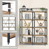 Industrial 5-Tier Rustic Oak Bookshelf with Open Shelving Unit by FATORRI FATORRI