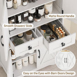 Farmhouse Bathroom Storage Cabinet with 2 Drawers and Barn Doors, Kitchen Pantry Cabinet, Freestanding Storage Cabinet with Adjustable Shelves for Bathroom, Living Room, Kitchen.(Unique White). Vabches