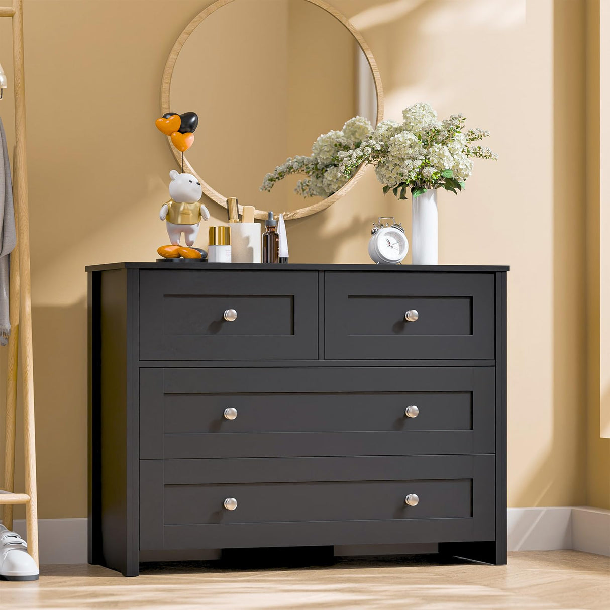 SunsGrove 40 inch Wide 4 Drawer Dresser, Modern Black Wooden Chest for Home Organization, Storage Cabinet for Bedroom, Living Room, Home Office SunsGrove