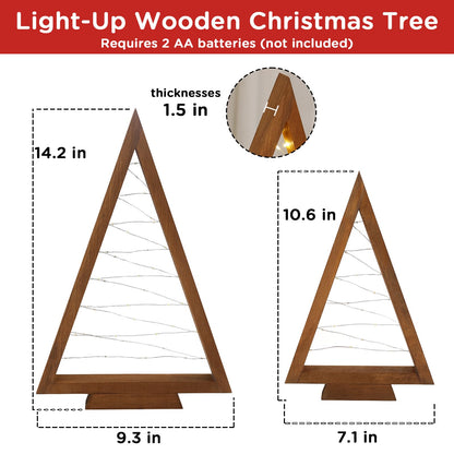 FestalMart Christmas Decorations-2PCS Light Up Wooden Christmas Tree- Handmade Tabletop Christmas Tree with Light for Farmhouse Home Kitchen Table Mantle Shelf Party Decor