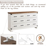 T4TREAM Farmhouse 6 Drawers Dresser for Bedroom, 54" Wide Wood Chest of Drawers w/Natural Texture & Metal Handle, Rustic Storage Dressers Organizer for Living Room, Hallway, Antique White T4TREAM