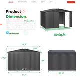 AECOJOY Shed 8' x 10' Outdoor Storage Metal Shed, Dark Grey Steel Yard Shed with Design of Lockable Doors, Utility and Tool Storage for Garden, Backyard, Patio, Outside use AECOJOY
