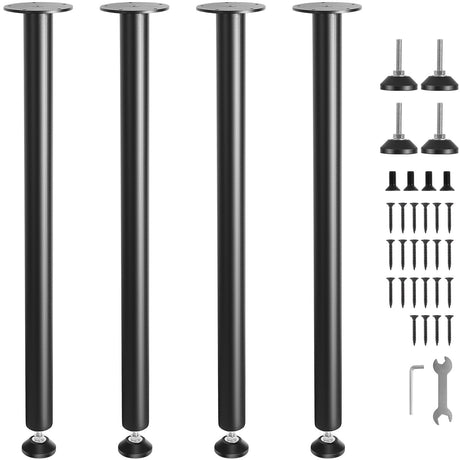 VEVOR 30 Inch Adjustable Desk Legs, Reinforced Steel Office Table Furniture Legs Set of 4 for DIY, 1200 lbs Load Capacity Heavy Duty Desk Legs, Quick Instalation Legs with Adjustable Foot Cup Black VEVOR