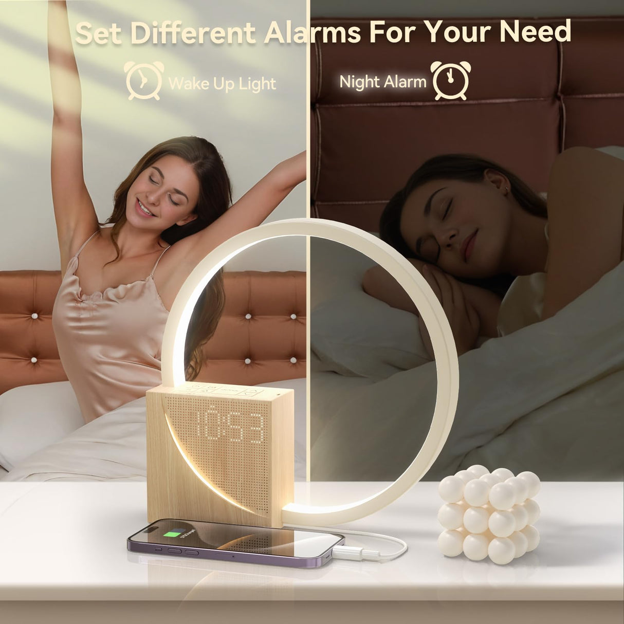 Vivilumens Sunrise Alarm Clock for Heavy Sleepers Adults, Wake-up Light, Sleep Aid 10 White Noise Sound Machines with 30/60/90 Timer, 3 Level Dimmable Touch Table Lamp with Snooze USB Charger Port Vivilumens