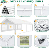 COBIZI 13x26 Party Tent Heavy Duty for Parties, Galvanized Wedding Event Shelter, Large Outdoor Gazebo with Removable Sidewall & Built-in Sandbag, Carpas para Fiestas, Waterproof, White COBIZI