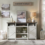 IFGET Farmhouse TV Stand for TVs Up to 80 inches, 39" Tall Highboy Entertainment Center w/Barn Door, Large Wood Rustic TV Console Cabinet w/Adjustable Shelves for Living Room, 70inch, White IFGET