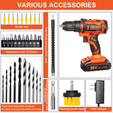 20v Drill Driver Set,Cordless Drill with Battery and Charger,LED Drill Tools Kit,25+1 Torque Setting and 43pcs Drill Bits BIHOO