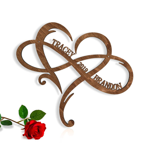 Personalized Infinity Symbol Custom Wood Wedding Sign Couple Names Established Year Heart Sign Wooden Love Heart Shape Wedding Gift Wall Hanging Door FranJohnsonHouse