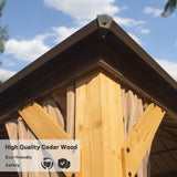 Domi 10'x14' Cedar Wood Gazebo with Double Roof Steel Hardtop,Solid Wood Frame Gazebo,Curtains and Netting Included for Garden, Backyard domi outdoor living