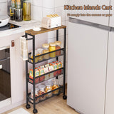 Slim Rolling Cart 4 Tier Narrow Storage Cart on Wheels with MDF Board Top and Metal Handle for Small Space Kitchen Living Room Home Office Pantry Bathroom Laundry Room(16.54×5.12×30.31 inch) AZERPIAN