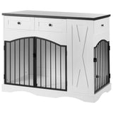 43.3" Farmhouse Dog Crate Furniture - Heavy Duty Indoor Wooden Kennel with 3 Drawers, Removable Feeder & End Table Design for Medium/Large Dogs (Black&White) MoBtovs
