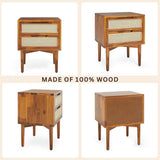 Bme Oliver Solid Wood Rattan Nightstand/Side End Table, Fully Assembled, for Bohemian & Mid Century Style Bedroom and Living Room, 2-Drawer, Caramel Bme