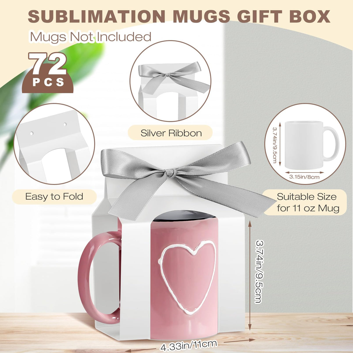 Kosiz 72 Pack Mug Boxes Gift Bags Bulk for Sublimation Mugs Gift Box with Window Mug Boxes for Shipping Selling Gift Packaging Box for Blanks Sublimation Coffee Mugs Gift Wrapping (11 Oz) Kosiz