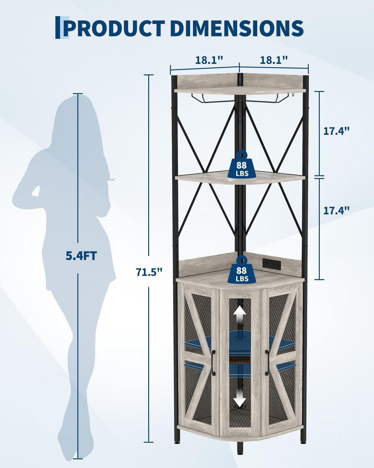GAOMON 4-Tier Corner Wine Rack, Freestanding Foldable Bar Cabinet, Industrial Metal and Wood Wine Storage Shelf for Small Spaces, Living Room & Kitchen, Grey GAOMON
