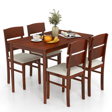 Giantex 5-Piece Dining Table Set for 4, Farmhouse Rectangular Dinette Table with 4 Upholstered Chairs, High Curved Back, Rubber Wood Legs, Space-Saving Kitchen Table Set for Dinner, Small Apartment Giantex