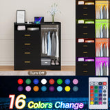 Wooden Dresser for Bedroom with Clothing Rack, Modern 4 Drawer Dresser with Charging Station and LED Lights, Storage Chest of Drawers for Small Space Hallway Closet (Black) amzzar