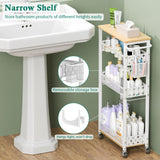 Slim Storage Cart 4 Tier Laundry Cart with Wheels, Narrow Metal Kitchen Rolling Carts Bathroom Organizers Storage Shelf with Wood Rack and Handle for Small Space XYZLVSI
