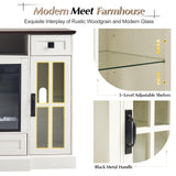 LUXOAK 70'' Large Fireplace TV Stand with 42" Fireplace, Farmhouse Entertainment Center with LED Lights for TVs up to 80'', Highboy TV Console Table with Glass Door for Living Room, Barnwood+White LUXOAK