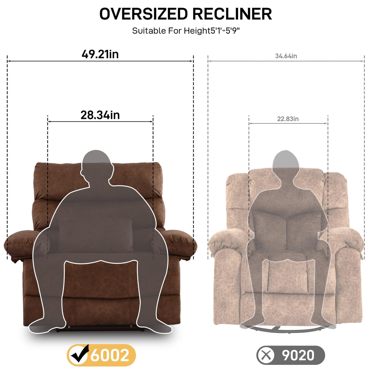 HOMYEDAMIC Oversized Recliner Chair Extra Wide Large Recliner for Adults 350lbs with Lumbar Support Pillow Nursery Chair Living Room (Manual, Brown-6002) HOMYEDAMIC