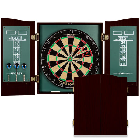 EastPoint Sports Derbyshire Official Size Dart Board Cabinet Set- Easy-Assembly & Complete with 6 Deluxe Steel Tip Darts and Accessories -Premium Darts Set with Scoreboard for Bar Games & Indoor Games EastPoint Sports