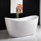 WOODBRIDGE 59" Acrylic Freestanding Bathtub Contemporary Soaking White Tub with Brushed Gold Overflow and Drain，BTA1516-BG-Drain-&O WOODBRIDGE