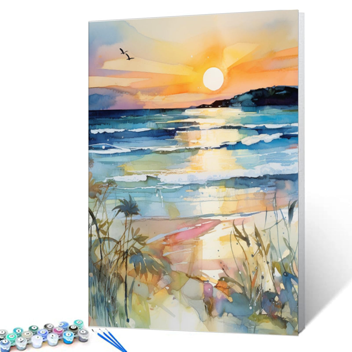 Sunset Beach Sea Landscape Paint by Numbers Kits 16x20 inch Canvas DIY Oil Painting for Kids, Students, Adults Beginner with Brushes Acrylic Pigment Graffiti Abstract Beach Photo Gift(without Frame) Tucocoo