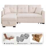 Yafylly L-Shaped Sofa with Storage and Pull-Out Bed, Convertible Futon Chaise Lounge with Ports, Recliner for Living Room, Bedroom, Apartment, Office, Beige Yafylly