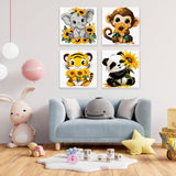 4 Pack Paint by Number for Kids with Wooden Frame, Cartoon Paint by Numbers for Kids Ages 8-12, Elephant, Monkey, Tiger, Panda, DIY Acrylic Oil Painting for Beginners for Home Wall Decor 8X8 inch NEWENMO