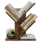 Tajsoon Tree Bookshelf 3 Tier Book Storage Organizer Shelves, Desktop Bookshelf Floor Standing Bookcase Display for CDs/Magazine/Books, Small Bookshelf for Bedroom, Living Room Office, Rustic Brown Tajsoon