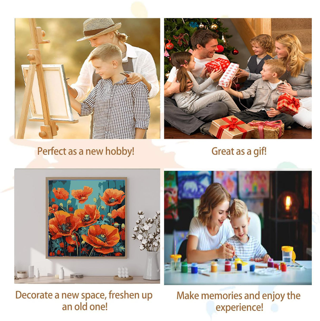 Artunion Framed Paint by Numbers Kit for Adults Beginners & Kids Ages 8-12,Red Poppy Paint by Number with Frame,Flower Adult Paint by Numbers Kit on Canvas 10 * 10 Inch Without Easel Artunion