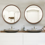 WallBeyond Circle Mirror with Wood Frame, 28" Round Modern Decoration Large Home Decor Mirror for Bathroom Living Room Bedroom Entryway (28" Diameter, Walnut) WallBeyond