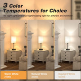 Small Bedside Table lamp for Bedroom - 3 Color Temperatures Bedside Lamps with USB C and A Ports, Pull Chain Table Lamps with AC Outlet, White Nightstand Lamps with Black Metal Base for Kids Reading Dicoool
