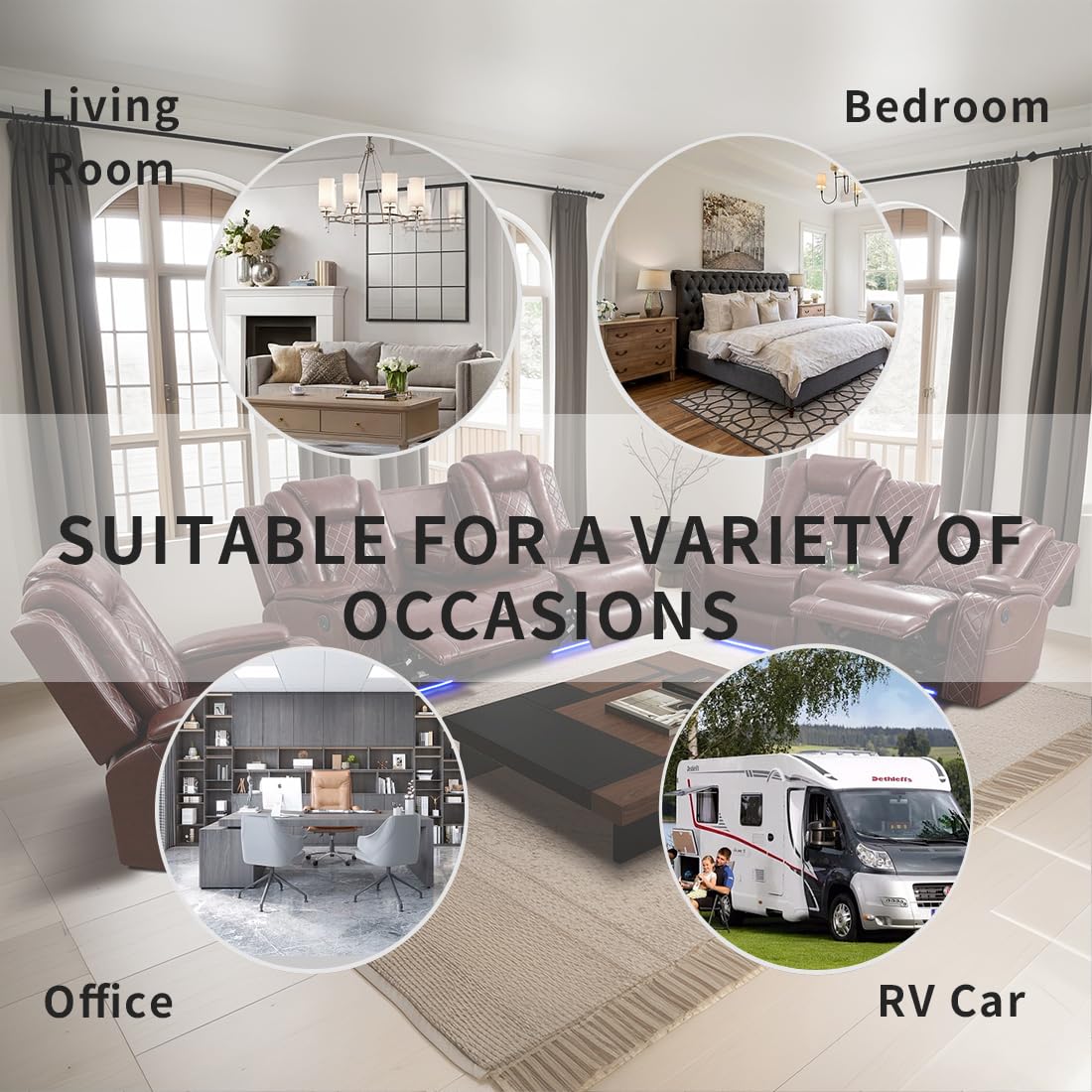 Dekmxas Living Room Set Brown Breathing Leather Sofa Living Room Furniture Set Power Recliner Manual Sofa,Loveseat and Chair with Cup Holders/Storage Console/LED Light for Living Room Dekmxas