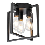 LEIP 3-Light Ceiling Light Fixture, Semi-Flush Mount Light with Contemporary Geometric Metal Cage, Farmhouse Industrial Lighting for Kitchen Living Room Bedroom Hallway Foyer, E26 Black LEIP