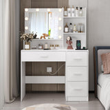 DINGIPP Makeup Vanity Desk with Lighted Mirror and Charging Station, Makeup Table with 4 Drawers & Storage Shelves, Vanity Desk 3 Color Modes Available, Bedroom Dressing Table for Women, girls (White) DINGIPP