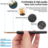Coopay Black Gold Crochet Hooks Needles for Arthritic Hands, 2.0-6.0mm Crochet Hook Set Ergonomic Soft Grips Knitting Hook for Crochet Yarn Craft, Aluminum Knitting Crochet Supplies Kit for Knitter Coopay