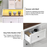 GlouMod White Dresser for Bedroom, 7 Drawer Dresser with LED Lights & Charging Station, Wood TV Stand Chest of Drawers Clothes Storage Organizer for Kids, Girls Bedroom, Closet, Hallway GlouMod