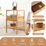 Giantex Bamboo Nightstand, Wood Side Table with Drawer and 2 Storage Shelves, Multifunctional Bedside Table for Small Spaces, MCM Boho Style End Table for Bedroom Office, Natural Giantex