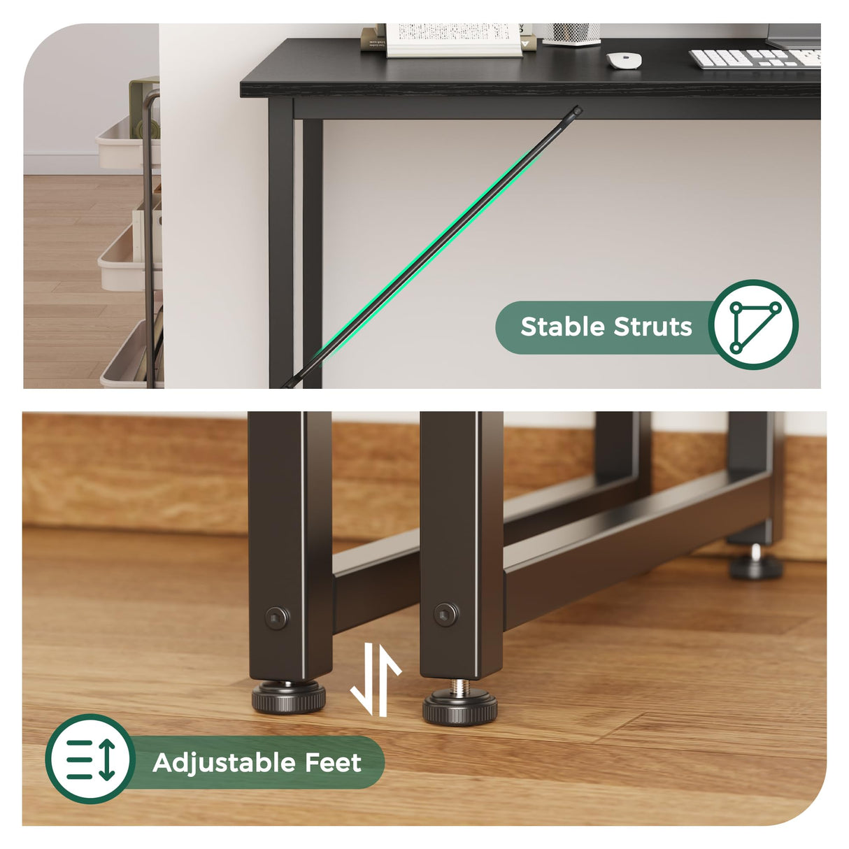 Huuger Computer Desk, 48 Inch Office Desk, Gaming Desk with Storage, Writing Desk Work Desk for Home Office, Study, Modern Simple Desk, Large Legroom, Metal Frame, Black Huuger