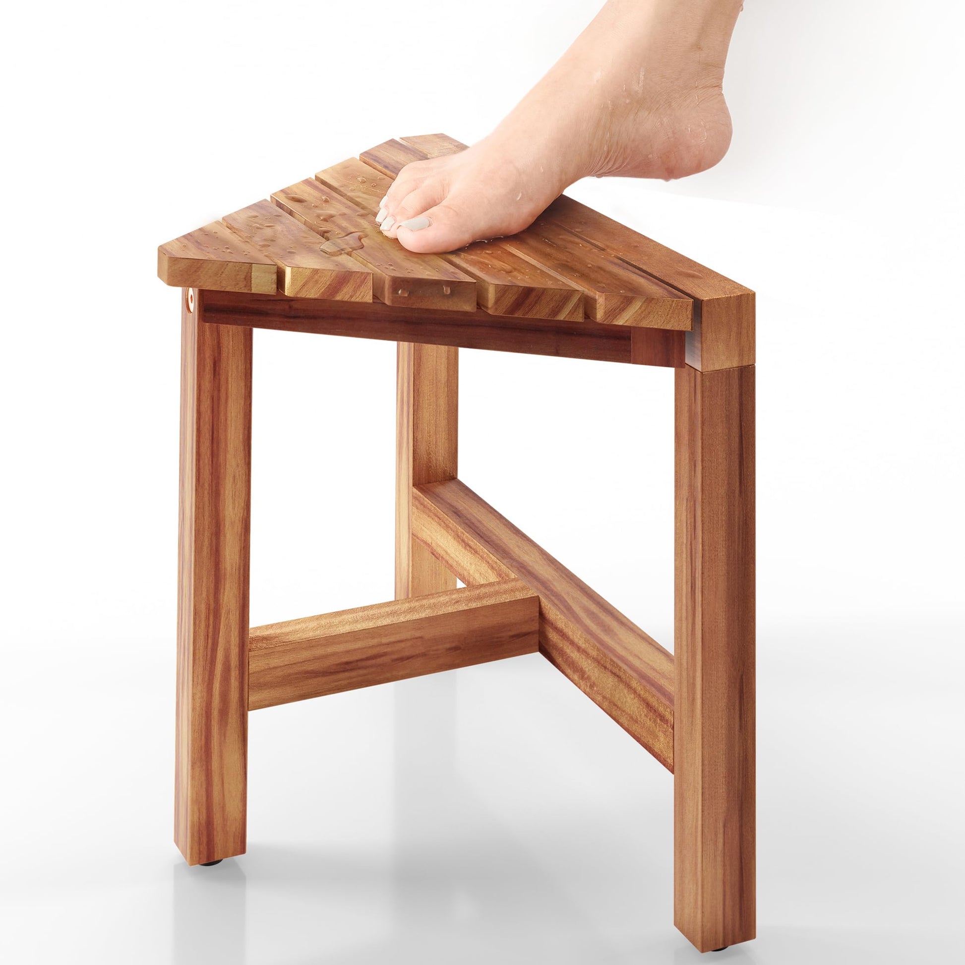 Acacia Wood Corner Shower Stool - Multi-Functional Foot Rest for Shaving and Grooming - WoodArtSupply