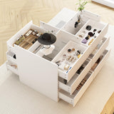 TAMUNE Armoire Bedroom Island Wardrobe Closet Island with 9 Drawers & Glass Tabletop, Islands Dresser with Bench, Closet Islands for Bedroom Cloakroom White (47.2”W x 27.5”D x 31.5”H) TAMUNE