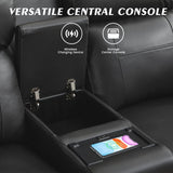 Netpane Breathable Leather Power Recliner Sofa Set with LED, Power Reclining Sofa and Loveseat Set with Adjustable Headrest/Wireless Charger/Storage Console for Living Room/HomeTheater (Grey&Black) Neptane