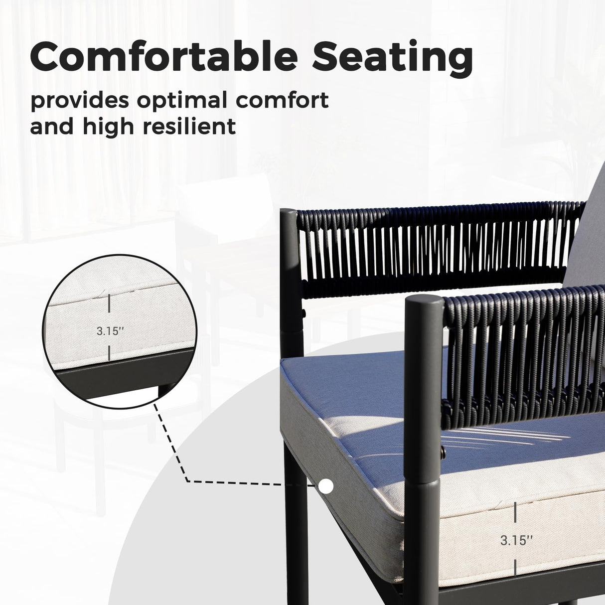 Grand patio Outdoor Dining Set for 6, 7 PCS Patio Table and Chairs Set, Metal Woven Wicker Fixed Patio Chairs with Thickened Cushions & 1 Rectangular Woodgrain Dining Table with Umbrella Hole (Black) Grand patio