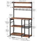 HOOBRO Bakers Rack with Power Outlet, 5 Tiers Coffee Bar with LED Light, Microwave Stand with Wire Basket & Wine Holders, Kitchen Storage Shelf with 6 S-Shaped Hooks, Rustic Brown and Black BF21UDHB01 HOOBRO