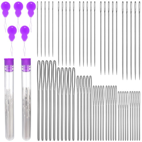 Bupete 65 Pcs Large Eye Blunt Needles Set, 12 Sizes Large Eye Sewing Needles, Tapestry Needles, Yarn Needles with Threaders, Embroidery Needles for Hand Sewing for Knitting Sewing Bupete