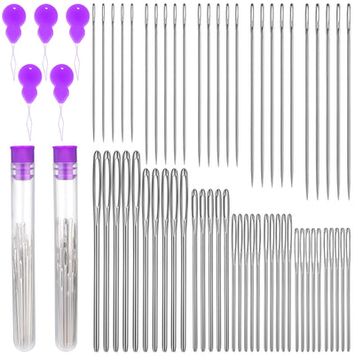 Bupete 65 Pcs Large Eye Blunt Needles Set, 12 Sizes Large Eye Sewing Needles, Tapestry Needles, Yarn Needles with Threaders, Embroidery Needles for Hand Sewing for Knitting Sewing