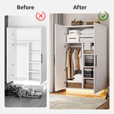 Lihimte 70" Armoire Wardrobe with Mirror Doors and LED Lights, 2 Doors Closet with Hanging Rod and Shelves, Large Capacity Wooden Storage Cabinet for Home, Bedroom, Office, Laundry Room, White Lihimte